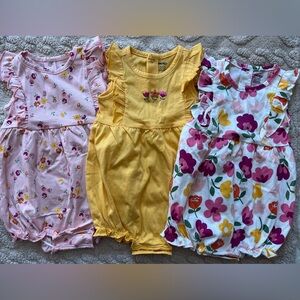 NWOT Girl 18M Romper Set - Sleeveless Floral Outfits W/ Snaps & Ruffles, 3 Pack